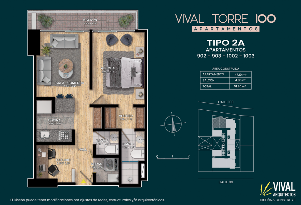tipo 2 A- alcoba y estudio